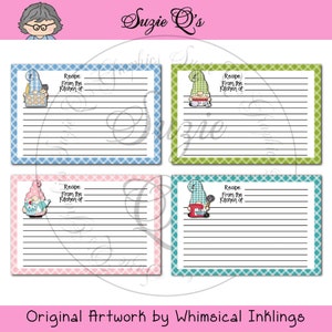 Baking Gnomes  Recipe Cards - set of 4  - Digital Printable - Immediate Download