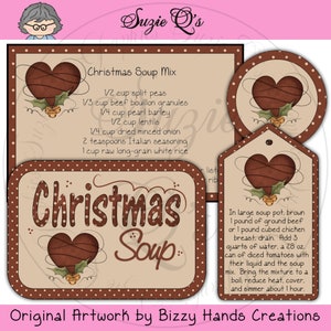 Christmas Soup Mix in a Jar - Labels, Tag and Recipe - Digital Printable Kit - Great Gift Idea - Immediate Download