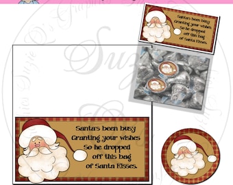 Santa Kisses Bag Topper and kiss labels -Digital Printable - Immediate Download