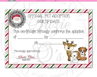 Elf's Pet Adoption Certificate - Digital Printable - Immediate Download