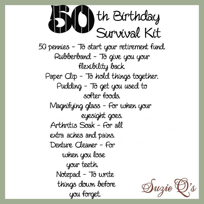 50th Birthday Survival Kit includes Topper and Card Digital | Etsy