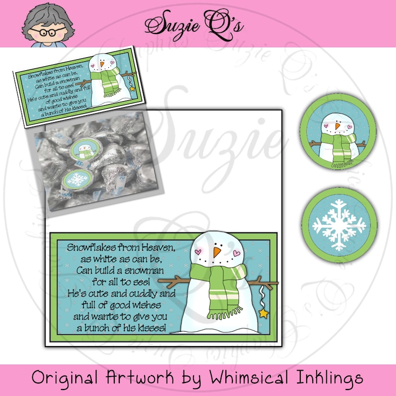 Snowman Kisses Topper and Kiss Labels Digital Printable Etsy