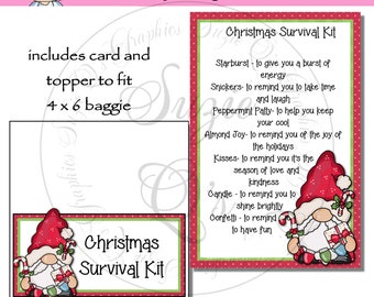 Christmas Survival Kit includes Topper and Card - Digital Printable - Immediate Download