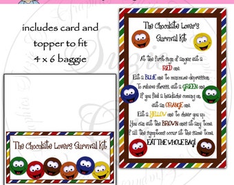 Chocolate Lover's Survival Kit includes Topper and Card - Digital Printable - Immediate Download