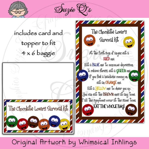 Chocolate Lover's Survival Kit includes Topper and Card - Digital Printable - Immediate Download