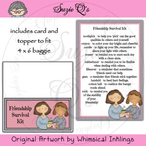 Friendship Survival Kit includes Topper and Card - Digital Printable - Immediate Download