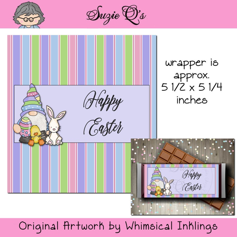 Easter Gnome Candy Bar Wrapper Digital Printable Immediate Download image 1