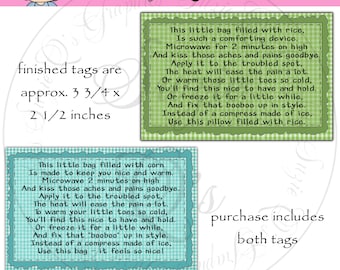 Instruction Tags for the Rice or Corn Filled Heating Pad (bags) - CU Digital Printable -Immediate Download