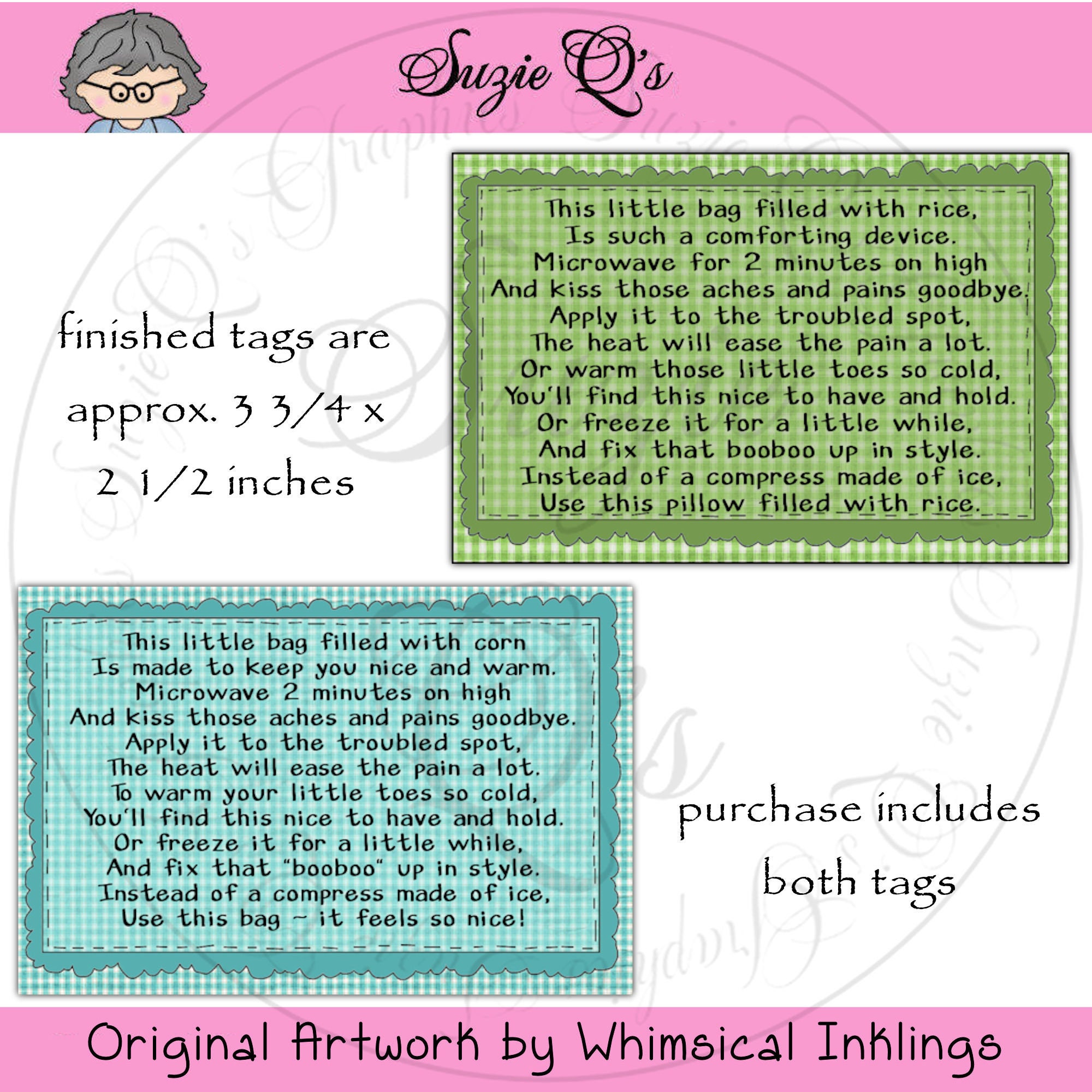 Instruction Tags For The Rice Or Corn Filled Heating Pad Etsy