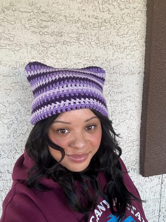 Purple Crochet Handmade Beanie Hat s-l400.jpg main image 4
