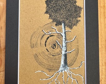 TREE RING ART | Original Hand Pressed Mixed Media Print from Real Tree Stumps | Nature Decor