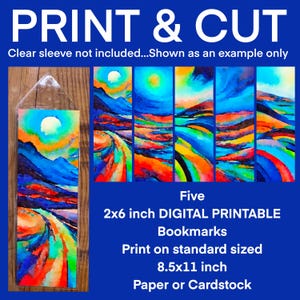 Printable Bookmarks, Instant Download, Digital, Collage, Planner, Junk Journal, Landscape, Watercolor, Whimsical, Modern, Abstract