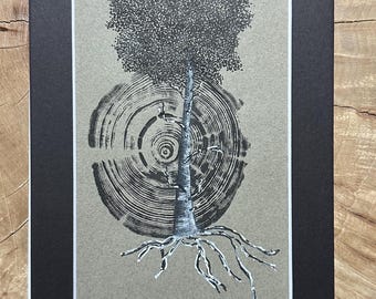 TREE RING ART | Original Hand Pressed Mixed Media Print from Real Tree Stumps | Nature Decor