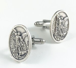 Boutons De Manchette Saint Michel En Acier Inoxydable Pour Homme - Bijou Religieux Cadeau (18x18 Mm)