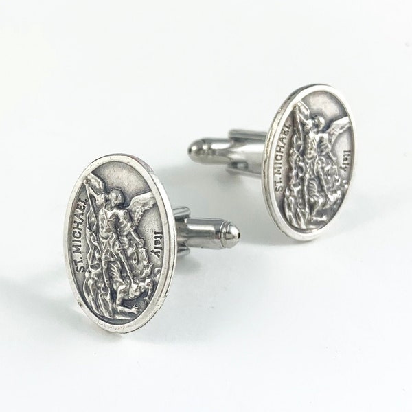 St. Michael Cufflinks, St. Michael Tie Bar, St. Michael Man Gift, Religious Cufflinks, St. Michael Medal, Catholic Cufflinks, Michael Charm