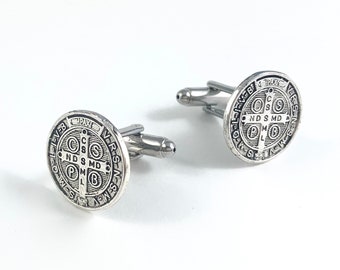 St Benedict Cufflinks, St Benedict Tie Clip, St Benedict Groom, St Benedict Tie Bar, Catholic Man Gift, Catholic Cufflinks, St Benedict Gift