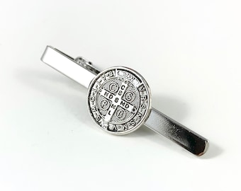 St Benedict Medal Tie Bar, St Benedict Medal Tie Clip, St Benedict Man, Christian Man Gift, Catholic Tie Bar, Cross Tie Bar, Husband Gift