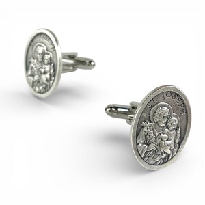 St. Joseph Cufflinks, St. Joseph Tie Bar, St. Joseph Man Gift, Wedding Cufflinks, Religious Cufflinks, St. Joseph Medal, Catholic Cufflinks image 7