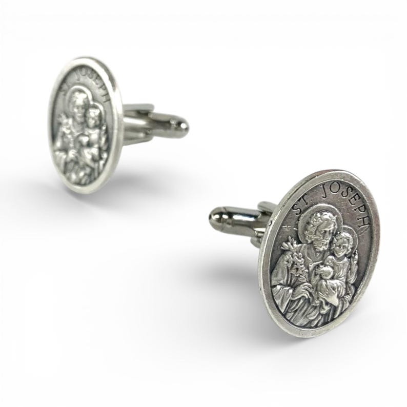 St. Joseph Cufflinks, St. Joseph Tie Bar, St. Joseph Man Gift, Wedding Cufflinks, Religious Cufflinks, St. Joseph Medal, Catholic Cufflinks image 7