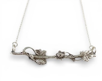 Flower Necklace, Caterpillar Necklace, Art Nouveau Necklace, Ornate Flower Necklace, Silverware Necklace, Silverware Jewelry, Wife Gift