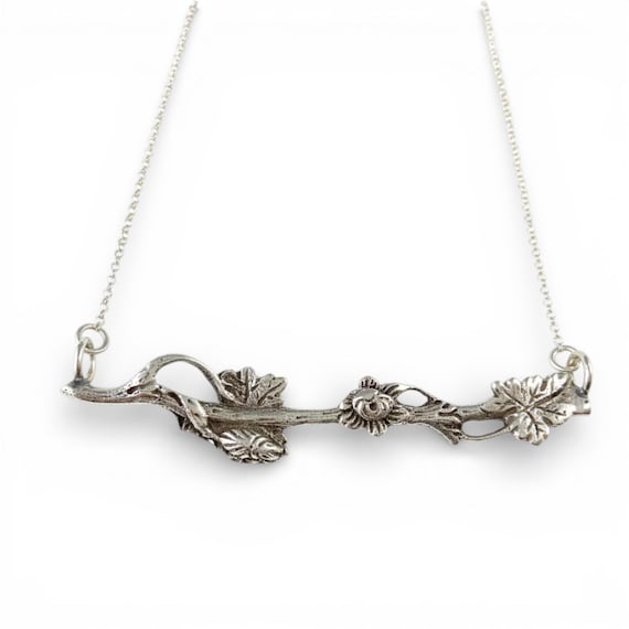 Flower Necklace, Caterpillar Necklace, Art Nouveau Necklace, Ornate Flower Necklace, Silverware Necklace, Silverware Jewelry, Wife Gift