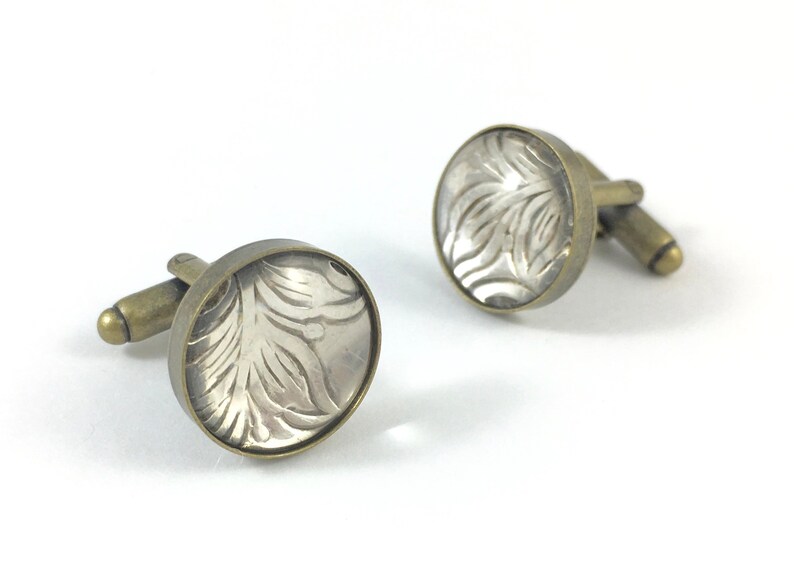 Antique Groom Gift Brass Cufflinks Vintage Cufflinks Wedding Cufflinks Groomsmen Gift Husband Gift Leaf Cufflinks Dome Cufflinks