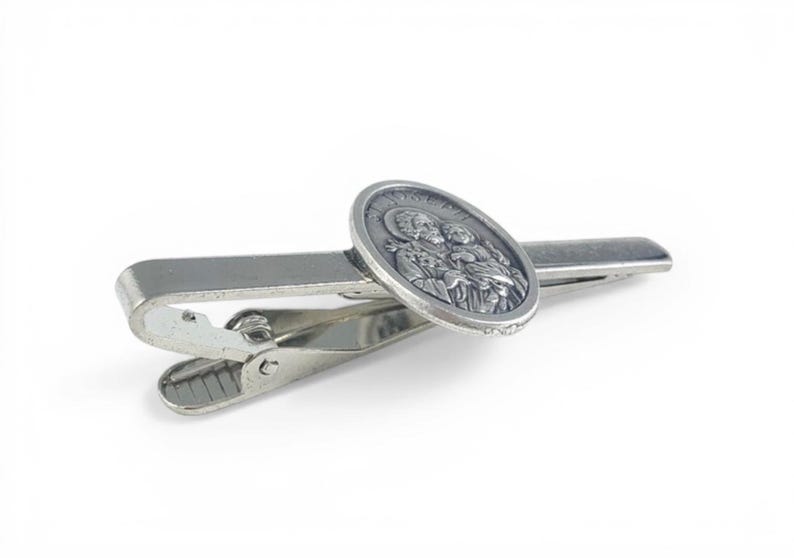 St Joseph Medal Tie Bar, St Joseph Medal Tie Clip, Religious Tie Bar, Catholic Man Gift, Saint Joseph Gift, Saint Joseph Cufflinks image 8
