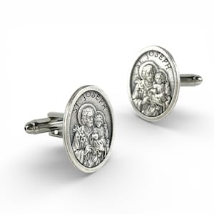 St. Joseph Cufflinks, St. Joseph Tie Bar, St. Joseph Man Gift, Wedding Cufflinks, Religious Cufflinks, St. Joseph Medal, Catholic Cufflinks image 3