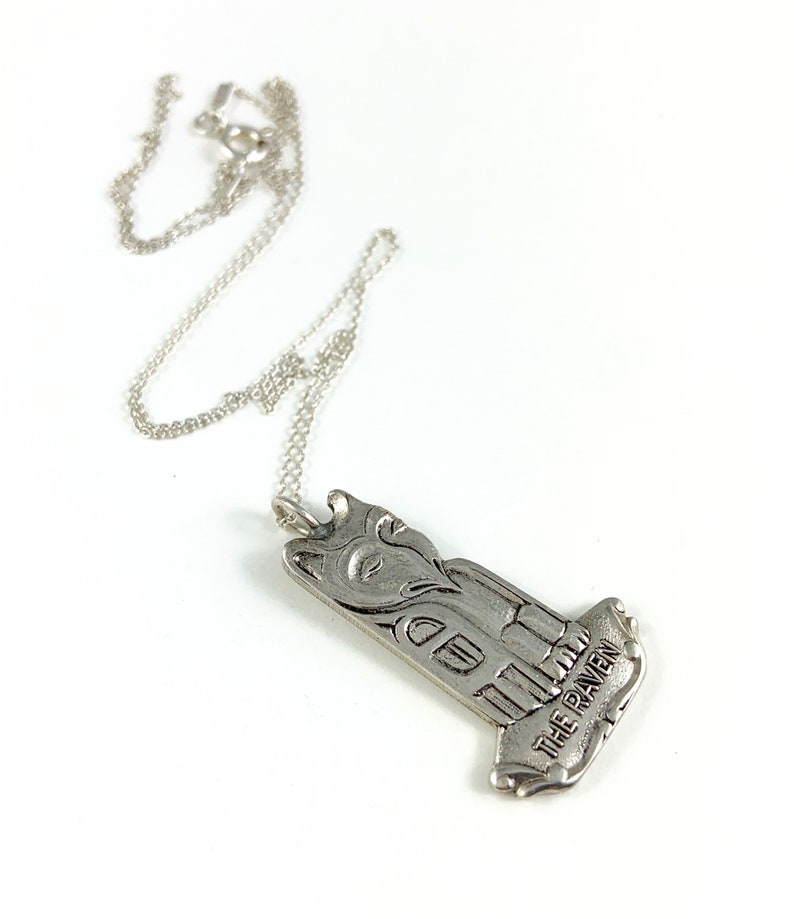Long Totem Pole Raven Necklace Silver Totem Pole Necklace Raven Totem Pole Charm American Indian Jewelry Raven Totem Pole Necklace