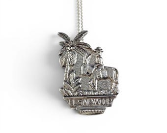 El Salvador Necklace, El Salvador Charm, El Salvador Jewelry, Vintage El Salvador, Wife Gift, El Salvador Gift, El Salvador Souvenir