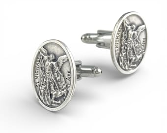 St. Michael Cufflinks, St. Michael Tie Bar, St. Michael Man Gift, Religious Cufflinks, St. Michael Medal, Catholic Cufflinks, Michael Charm