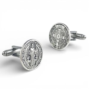 St. Benedict Cufflinks, St Benedict Tie Bar, St Benedict Man Gift, St Benedict Medal, Religious Cufflinks, Catholic Cufflinks