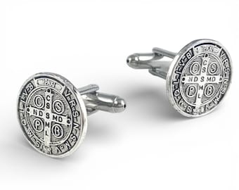 St Benedict Cufflinks, St Benedict Tie Clip, St Benedict Groom, St Benedict Tie Bar, Catholic Man Gift, Catholic Cufflinks, St Benedict Gift