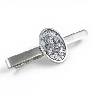 St Joseph Medal Tie Bar, St Joseph Medal Tie Clip, Religious Tie Bar, Catholic Man Gift, Saint Joseph Gift, Saint Joseph Cufflinks image 1