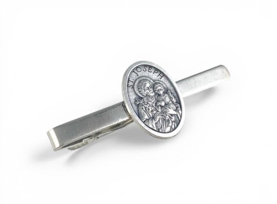 St Joseph Medal Tie Bar, St Joseph Medal Tie Clip, Religious Tie Bar, Catholic Man Gift, Saint Joseph Gift, Saint Joseph Cufflinks