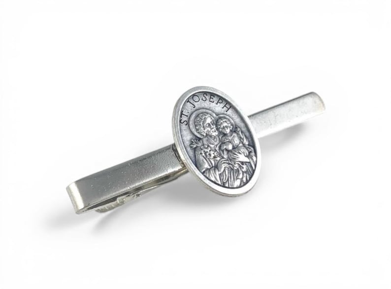 St Joseph Medal Tie Bar, St Joseph Medal Tie Clip, Religious Tie Bar, Catholic Man Gift, Saint Joseph Gift, Saint Joseph Cufflinks image 1