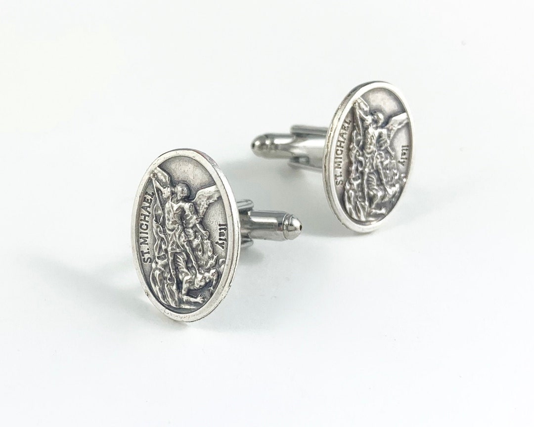 Boutons De Manchette Saint Michel En Acier Inoxydable - Cadeau Homme, 18x18 Mm