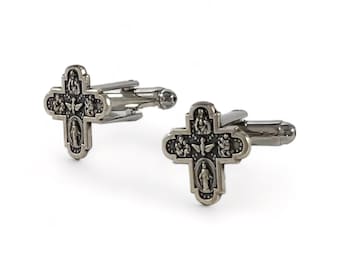 Gemelos de San Benito, pasador de corbata católico, regalo para hombre católico, gemelos religiosos, gemelos católicos, gemelos con cruz, regalo para novio católico