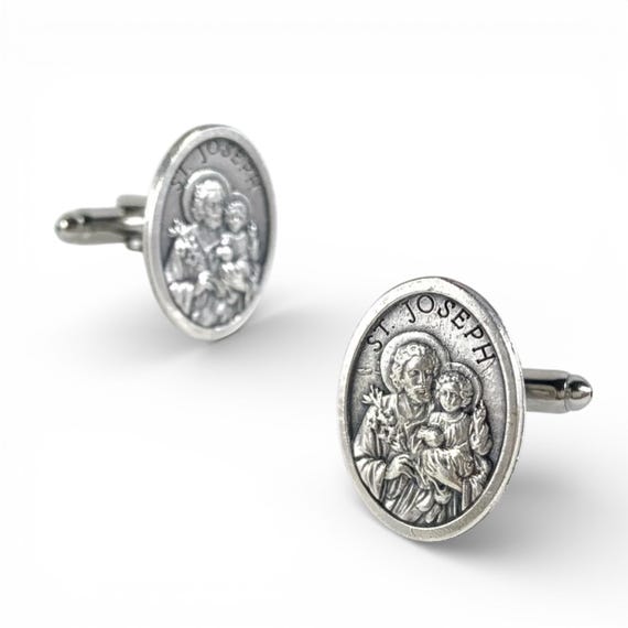 St. Joseph Cufflinks, St. Joseph Tie Bar, St. Joseph Man Gift, Wedding Cufflinks, Religious Cufflinks, St. Joseph Medal, Catholic Cufflinks