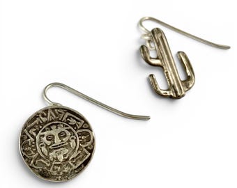 Cactus Earrings, Cactus Charm, Mexico earrings, Mexico Coin Charm, Mexico Jewelry, Cactus Jewellery, Mexico Woman Gift, Mexico Folk Art