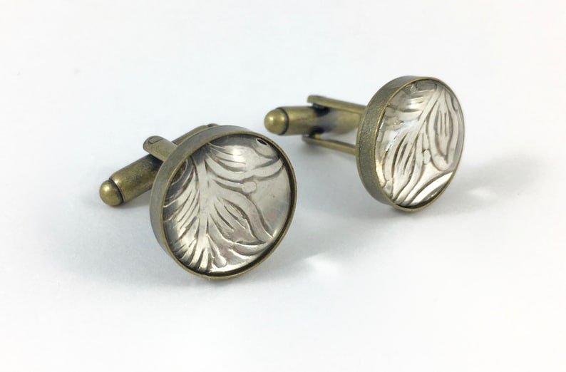 Antique Groom Gift Brass Cufflinks Vintage Cufflinks Wedding Cufflinks Groomsmen Gift Husband Gift Leaf Cufflinks Dome Cufflinks