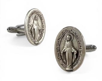 Gemelos de la Medalla Milagrosa, Pasador de corbata de la Medalla Milagrosa, Regalo de la Medalla Milagrosa, Gemelos religiosos, Gemelos católicos, Amuleto de la Medalla Milagrosa