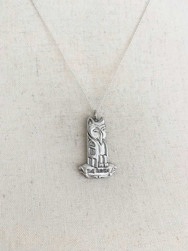 Long Totem Pole Raven Necklace Silver Totem Pole Necklace Raven Totem Pole Charm American Indian Jewelry Raven Totem Pole Necklace