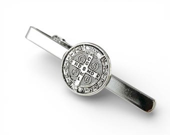 St Benedict Medal Tie Bar, St Benedict Medal Tie Clip, St Benedict Man, Christian Man Gift, Catholic Tie Bar, Cross Tie Bar, Husband Gift