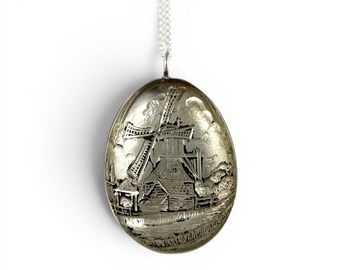 Dutch Necklace, Windmill Necklace, Windmill Charm, Holland Necklace, Holland Charm, Spoon Necklace, Spoon Jewelry, Holland Gift, Wife Gift