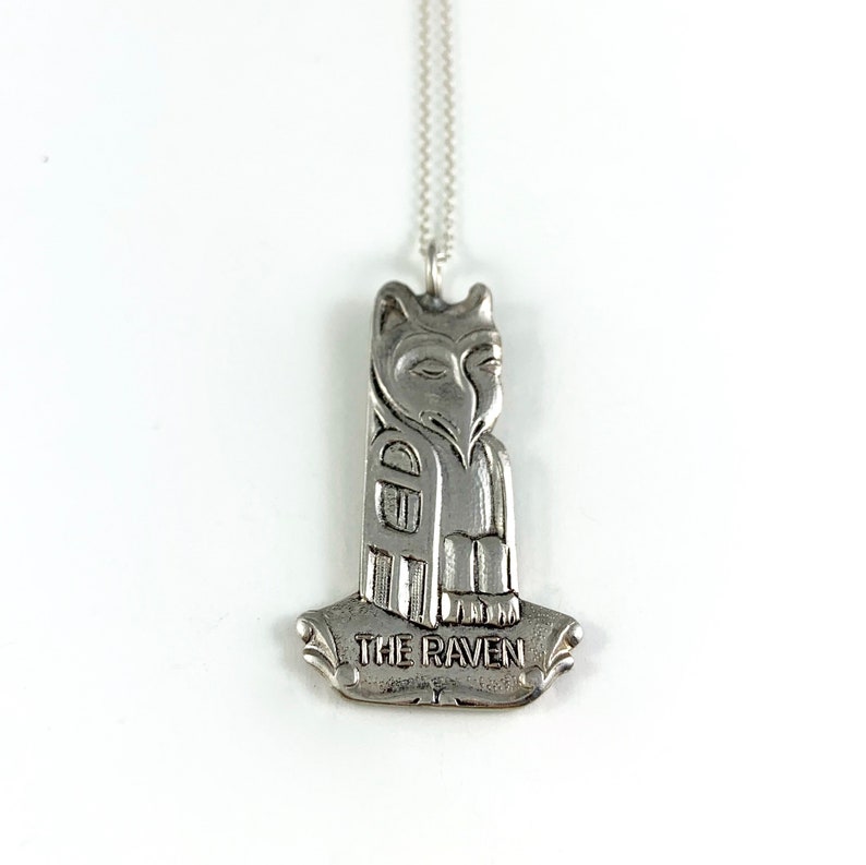 Long Totem Pole Raven Necklace Silver Totem Pole Necklace Raven Totem Pole Charm American Indian Jewelry Raven Totem Pole Necklace