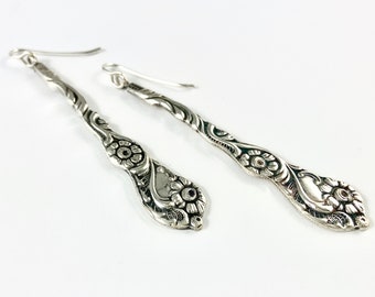 Flower Earrings, Flower Jewelry, Flower Spoon Earrings, Ornate Flower Earrings, Wife Gift, Spoon Earrings, Spoon Jewelry, Vintage Earrings