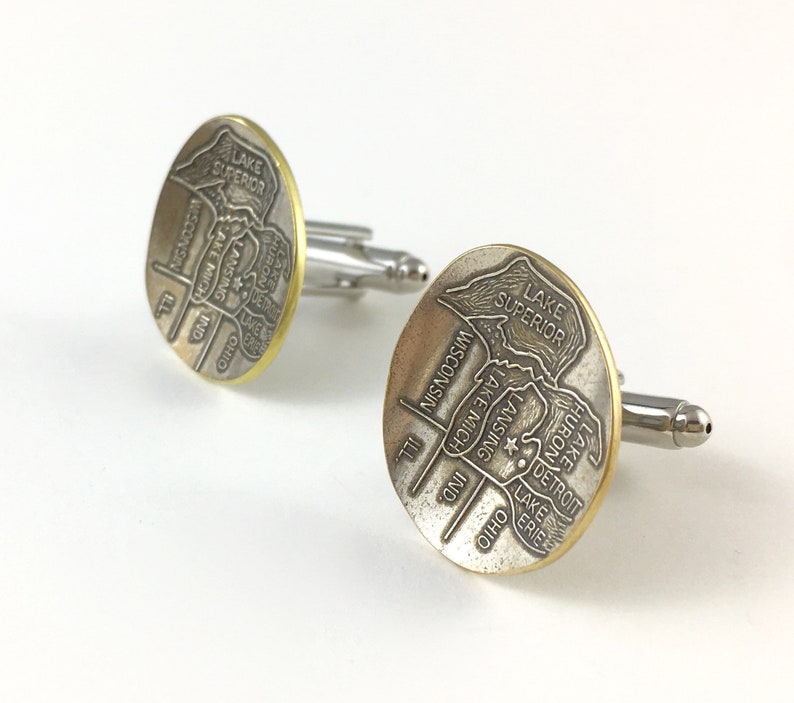 Michigan Cufflinks Spoon Cufflinks Michigan History Gift Husband Gift USA Cufflinks Vintage Michigan Michigan State Map
