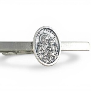 St Joseph Medal Tie Bar, St Joseph Medal Tie Clip, Religious Tie Bar, Catholic Man Gift, Saint Joseph Gift, Saint Joseph Cufflinks image 2