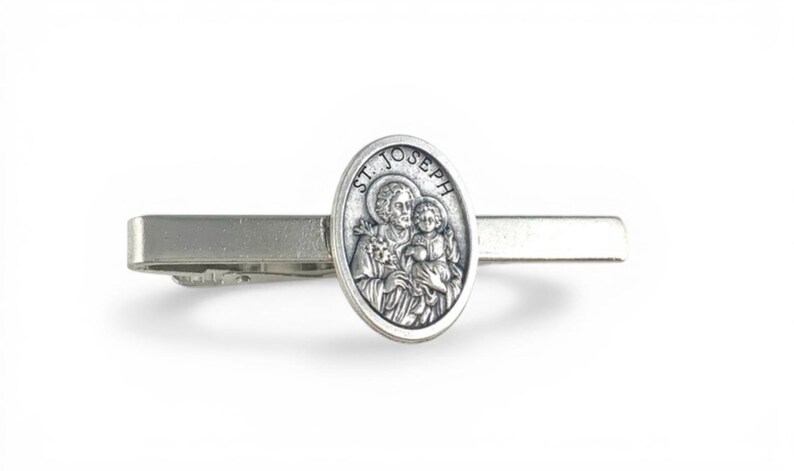 St Joseph Medal Tie Bar, St Joseph Medal Tie Clip, Religious Tie Bar, Catholic Man Gift, Saint Joseph Gift, Saint Joseph Cufflinks image 2